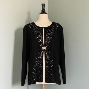Misook Black Knit Jacket with Rhinestones & Butterfly